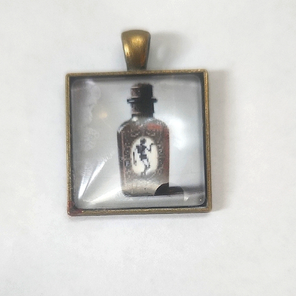 Square Pendant with Vintage Bottle Design